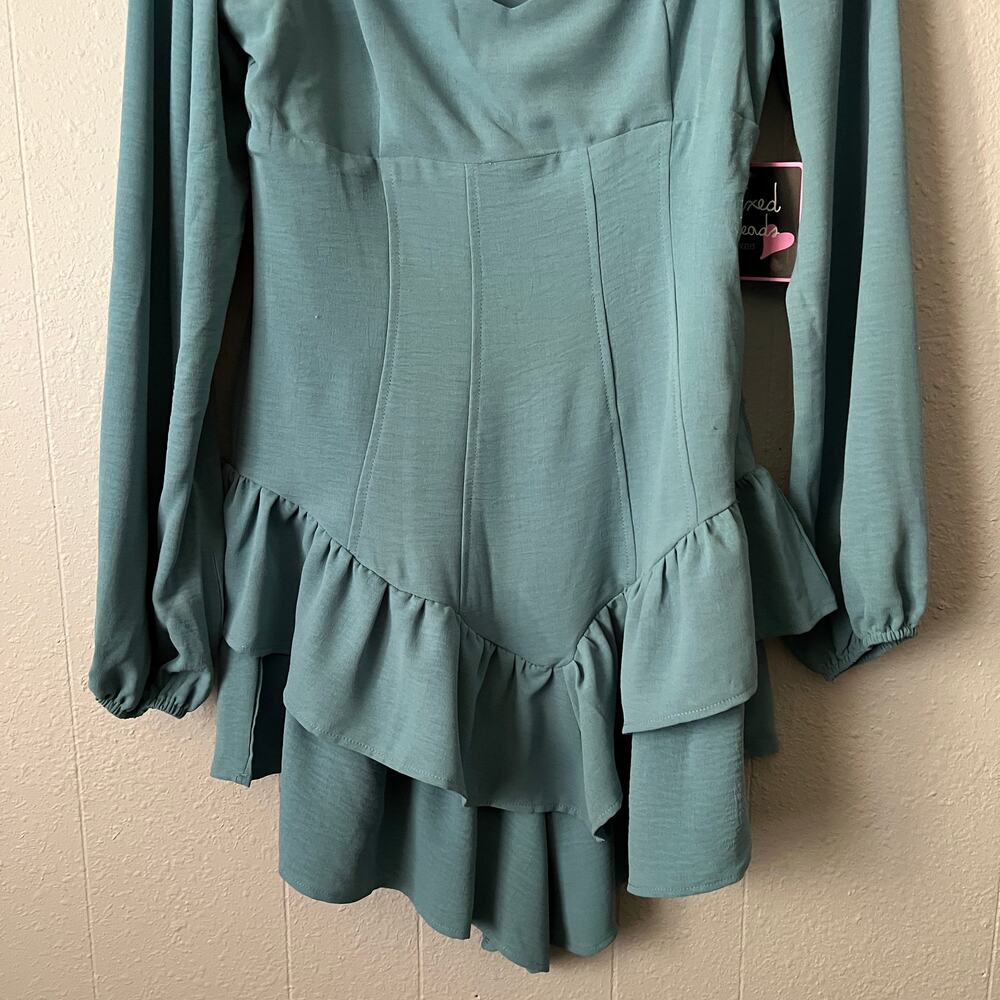 Mixed Threads Puff Sleeve Basque Mini Dress Womens Large Party Cocktail Event - Picture 5 of 13